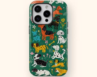 Hund Collage Handy Hülle Floral und Illustriert Bunte Hunde Haustier Eltern Geschenk Idee Phone Case Lebhafte Hunde Kunst Spaß Trendy Tierliebhaber Geschenk