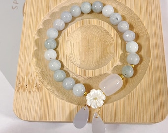 Natural White Jade Emerald Agate Daisy Luck Bracelet