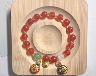 Tibet Red Agate Golden Swallowing Beast Bracelet