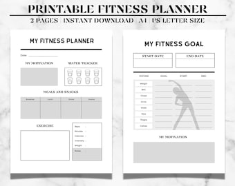 Printable Fitness Planner, Workout Planner, Daily Fitness Planner, Digital Diary, Daily Fitness Diary, Motivation Diary, Daily Workout Plan