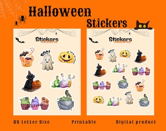 Halloween Sticker Sheet | Halloween Stickers | Scrapbook Stickers | Pumpkin Sticker | Happy Halloween | Journal Stickers | Planner Stickers