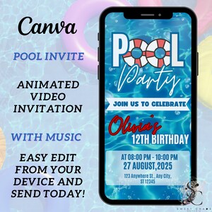 Invitación de cumpleaños de fiesta en la piscina animada ...