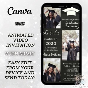 Graduation Invitation Template Editable with Photo, Modern Black Printable Announcement, Digital Grad Party Invite