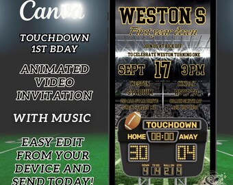 Football Birthday Invitation, First Year Down, Game On, Football Theme Invite, Editable First birthday Invite Template, Boy Birthday Invite