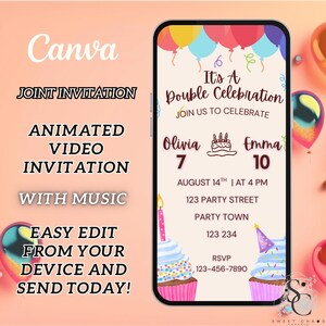Editable Joint Party Birthday Invitation – Perfect for Sibling or Double Birthday Celebrations! Editable Canva Template for ANY AGE & Gender