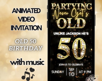 Digital 50th Birthday Video Invitation For Men, 50 Invite Evite Gold Black Diamond BBQ Funny Adult Party Invite For Him, Day Itinerary eCard