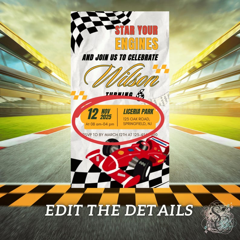 Editable Red Race Car Birthday Video Invitation Sport Car Invite, Boys