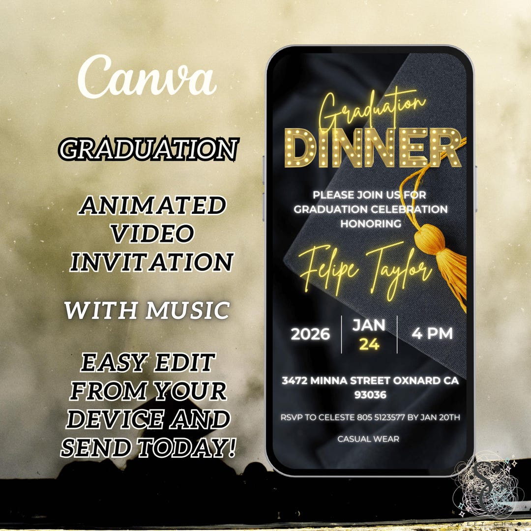 Digital Graduation Dinner Invitation, Class of 2026 Black and Gold ...