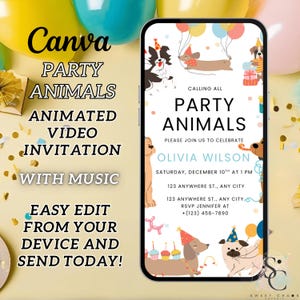 Quirky Dog Birthday Pawty Invitation, Let’s Pawty Invite, Editable pet party invitation, Pet Adoption invitation instant DOWNLOAD