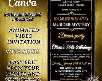 Roaring 20&#39;s Birthday Invitation, 1920s Murder Mystery Gatsby Cotton Club Speakeasy Birthday, Anniversary, Prom - Any Age