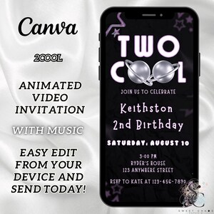 Cool Y2K 2nd Birthday Invitation Template, Editable Chrome Star & Aviator Sunglasses Theme | Digital Paperless Second Birthday E-Invite