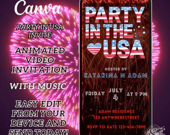 4th Of Jul Einladung Digital, 4th of Jul Evite, 4th of Jul Einladung Digital, Party In the USA Einladung, 4th of Jul Feuerwerk