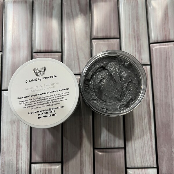 Activated Charcoal Detoxifying Face and Body Sugar Scrub, 8 oz