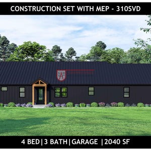 Barndominium Floor Plan: 4 Bed, 3 Bath, 3 Car Garage - Modern Farmhouse (PDF Download)