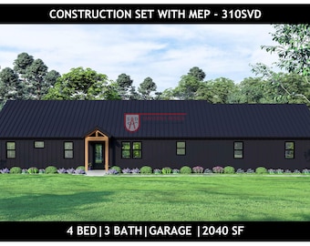 Modernes Bauernhaus Barndom Grundriss | 4 SZ, 3 BZ, 3 PKW Garage (PDF) | 310SVD