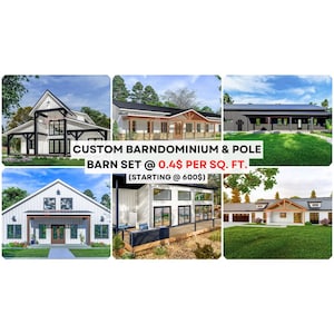Conjunto de planos de planta de Barndominium personalizados, granero de postes, casa de campo / Dibujos de planos