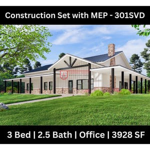 3 Bedroom Barndominium Floor Plan | 2.5 Bath | Drawings Blueprints #301SVD