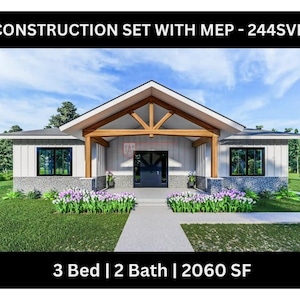 3 Bedroom Barndominium Floor Plan, 2 Bath and Office - Drawing Blueprints 244SVD 2000 SF