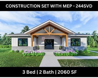 3 Bedroom Barndominium Floor Plan, 2 Bath and Office - Drawing Blueprints 244SVD 2000 SF
