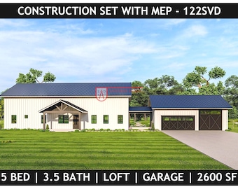 5-Bed Barndominium Ranch Plan | Kids' Wing & Loft (PDF) | 122SVD