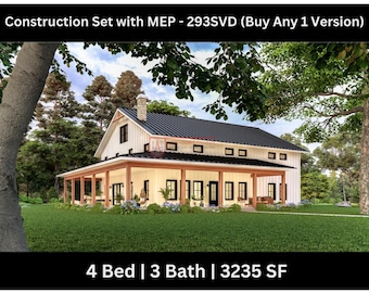 4 Bedroom Barndominium Floor Plan | 3 Bath -  3200SF Drawing Blueprint #293SVD