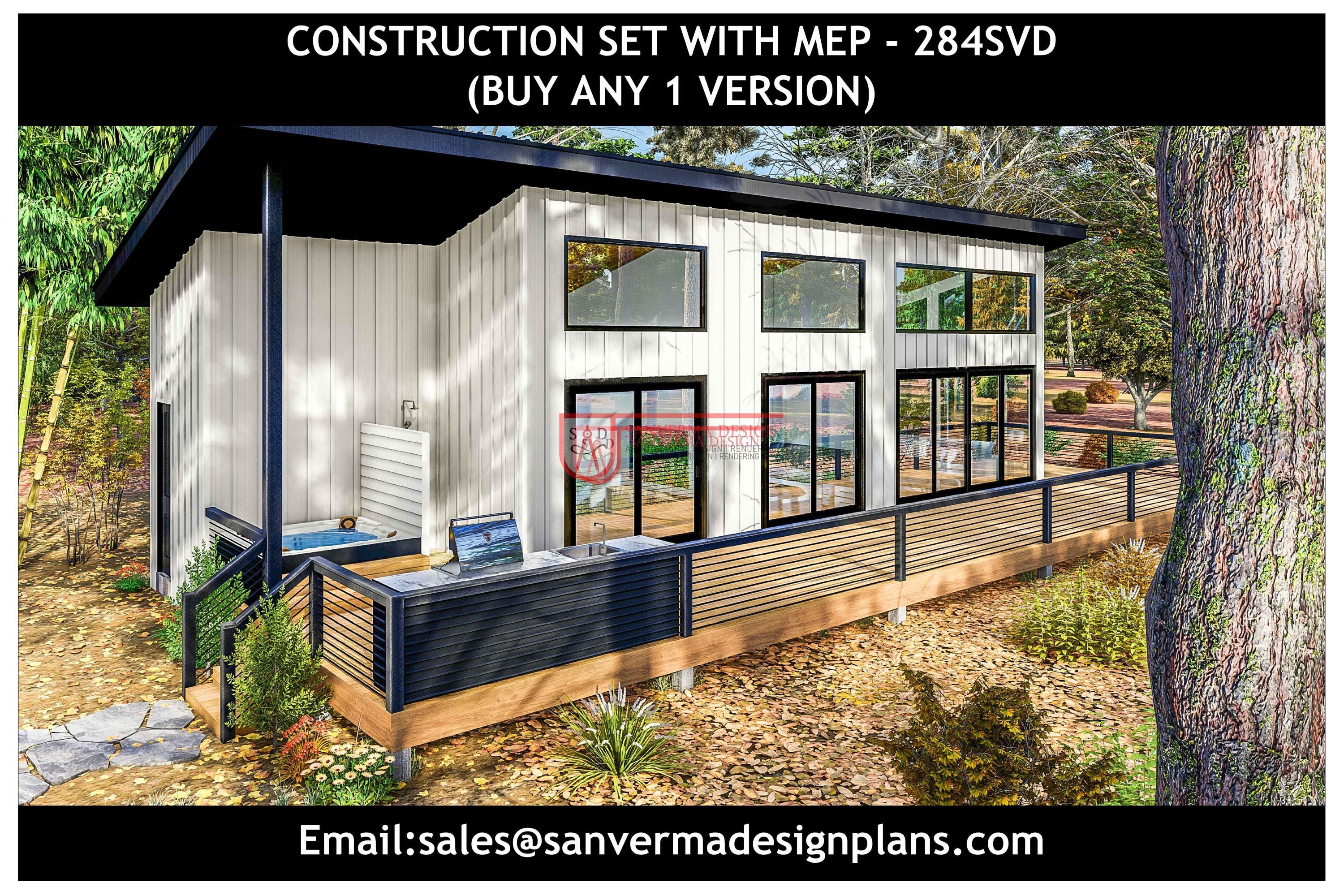 960 SF Barndominium Cabin ADU - Full Set Versions - Drawing Blueprints