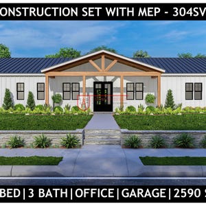 4 Bedroom Barndominium Floor Plan | 3 Bath | 2 Car Garage - 2600 Sq Ft  Instant PDF Download #304SVD