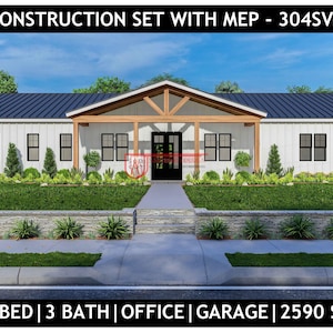 4 Bedroom Barndominium Floor Plan | 3 Bath | 2 Car Garage- 2590Sq Ft Drawing  Blueprints #304SVD