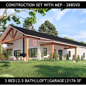 Barndominium Floor Plan with Loft – 3 Bed | 2.5 Bath | Garage | 2176 SF – 288SVD