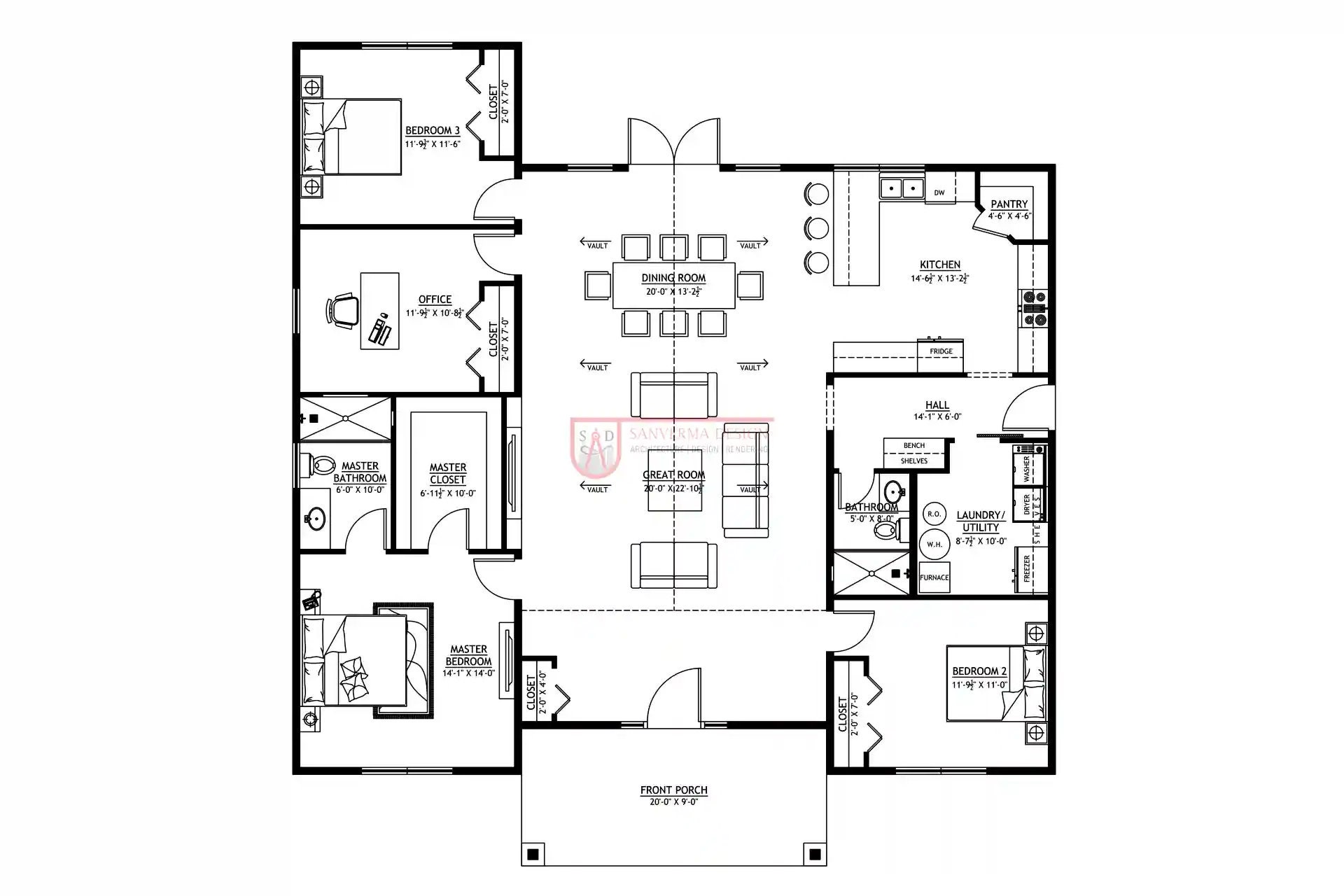 3 Bedroom With Office Barndominium Floor Plans