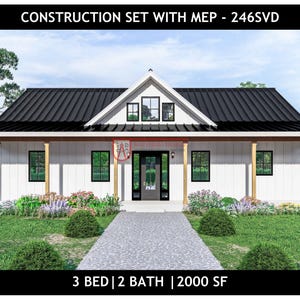 40X50 3 Bedroom Barndominium Floor Plan | 2 Bath - Barndominium 2000 SF - 246SVD