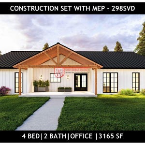 4 Bedroom Barndominium Floor Plan | 2 Bath | Drawings Blueprints #298SVD