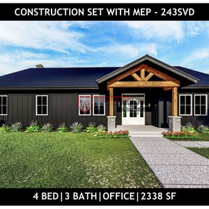 4 Bedroom Barndominium Floor Plan | 3 Bath - 2338 Sq Ft Drawing  Blueprints #243SVD