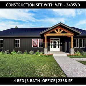 4 Bedroom Barndominium Floor Plan | 3 Bath - 2338 Sq Ft Drawing  Blueprints #243SVD