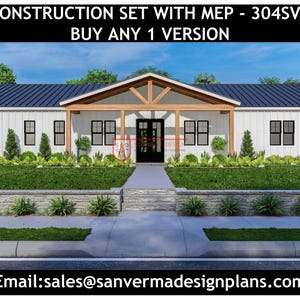 4 Bedroom Barndominium Floor Plan | 3 Bath | 2-Car Garage | Customizable House Plan # 304SVD Versions