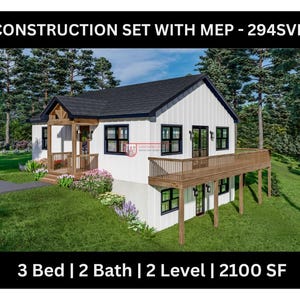 3 Bedroom Barndominium Floor Plan | 2 Bath - Barndominium 2100 SF Drawing Blueprints 294SVD