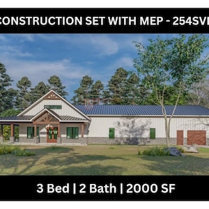 3 Bedroom Barndominium | 2 Bath  | 2 LEVEL -  Drawing Blueprints 2000 Sq Ft 254SVD