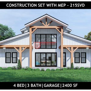 Barndominium Floor Plan -4 Bed | 3 Bath | 2 Car Garage - 2400 SF  Drawing Blueprints