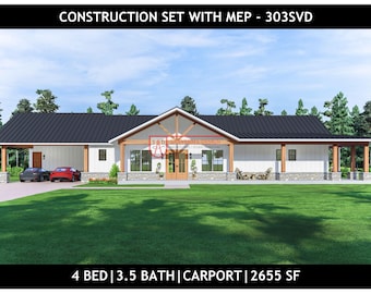 Barndominium Floor Plan | 4 Bed, 3.5 Bath, Carport (PDF) | 303SVD