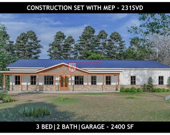 3 Bedroom Barndominium Floor Plan with 4-Car Garage | 2400 sq ft | Plan 231SVD