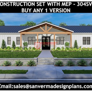 4 Bedroom Barndominium Floor Plan | 3 Bath | 2 Car Garage- 2590Sq Ft Drawing  Blueprints #304SVD VERSIONS