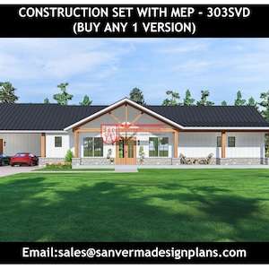 4 Bedroom Barndominium Floor Plan | 3.5 Bath - Drawing  Blueprints #303SVD Versions