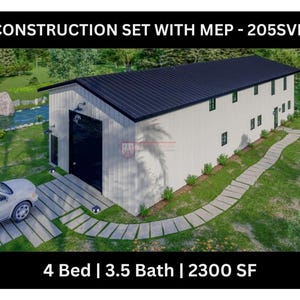 4 Bedroom Barndominium Floor Plan | 3.5 Bathroom | 2 Car Garage -#205SVD