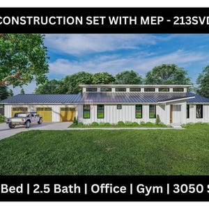 Modern Barndominium Floor Plan - 3 Bed | 2.5 Bath | Garage - 3050 SF Drawing Blueprints #213SVD