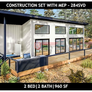 960 SF Barndominium Cabin ADU - 50x24 | 2 Bed | 2 Bath- Drawing Blueprints