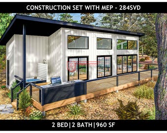 960 SF Barndominium Cabin ADU - 50x24 | 2 Bed | 2 Bath- Drawing Blueprints