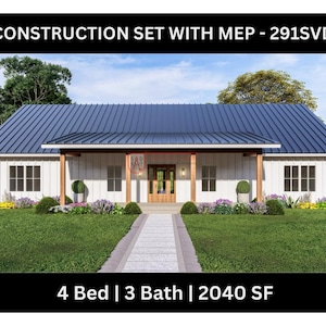 Barndominium-plattegrond met 4 slaapkamers | 3 badkamers: tekenblauwdruk 2040 SF #291SVD