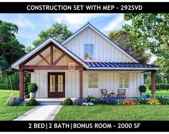 2 Bedroom Barndominium Floor Plan  - 2000 Sq Ft | Instant PDF Download | 292SVD