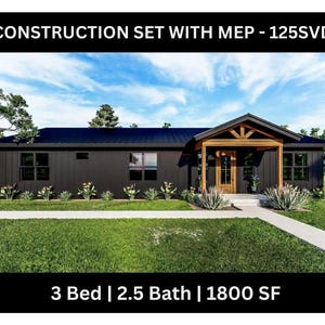 60x30 Barndominium Floor Plan | 3 Bedroom, Open Concept | Instant PDF | Plan 125SVD