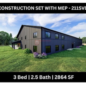 3 Bedroom Barndominium Floor Plan with 2.5 Bath | Garage - 2864 SF -Drawings Blueprints- #211SVD